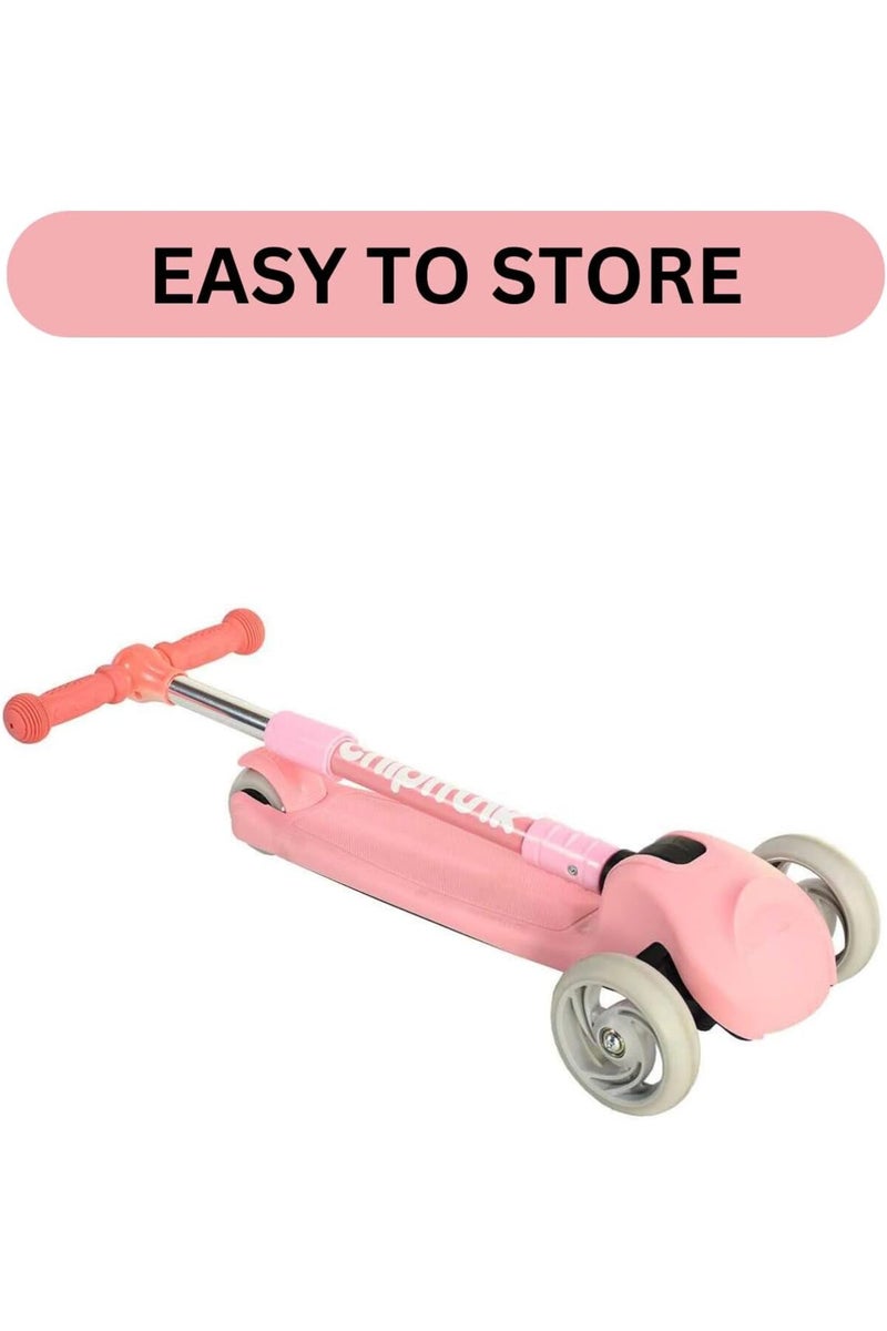 chipmunk 3 Wheel Kick Scooter for Kids & Toddlers – Adjustable T-Bar Handlebar with Lean-to-Turn Steering, Shock-Absorbing PU Wheels, Anti-Slip Deck, and Rear Brake – Safe & Lightweight Outdoor Glider for Girls Pink - Image 3